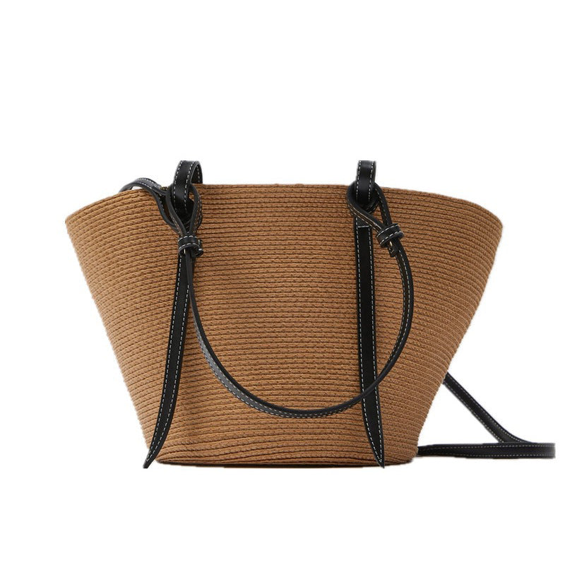 Wholesale Large-capacity Hand-made Straw Bag Color Matching Splicing Basket Seaside Holiday Beach Bag